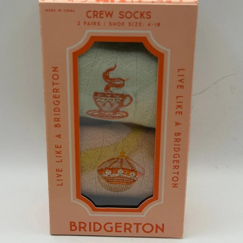 Bridgerton Size 4-10 2 Pairs Crew Socks Regency Core Tea Party Royal Aesthetic